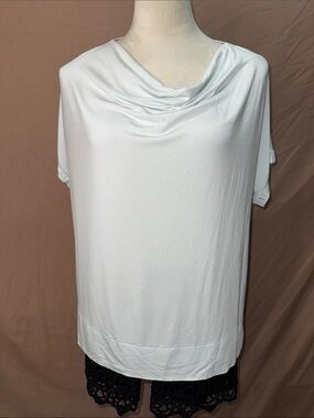NWOT Athleta White Draped Neck Short Sleeve Top- Pale Blue